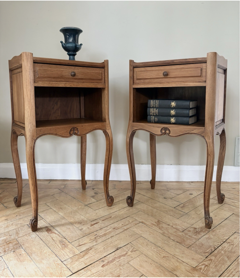 Vintage French Oak Bedsides - pair