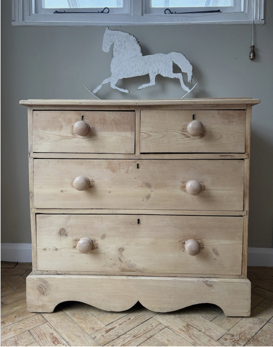 Antique Pine Chest Of Drawers On Curved Plinth