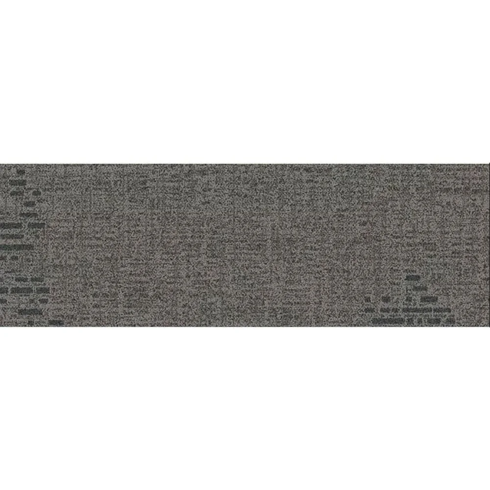 Close-up view of a textured gray carpet tile with subtle geometric patterns.