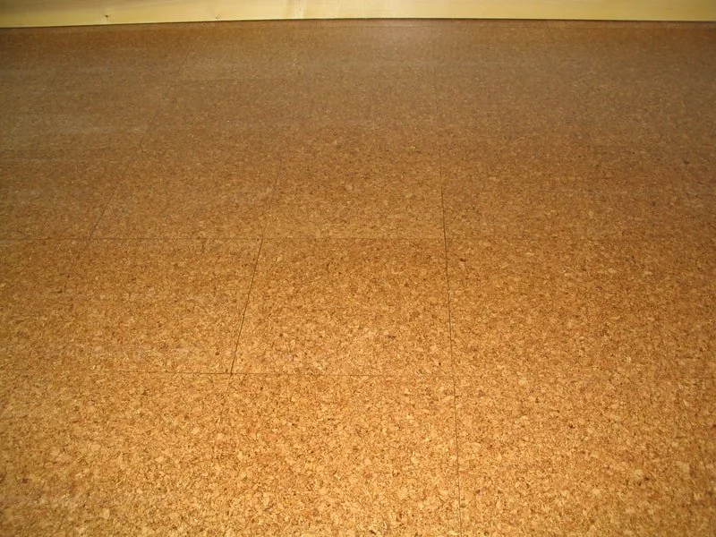 Cork floor tiles with a smooth, natural texture