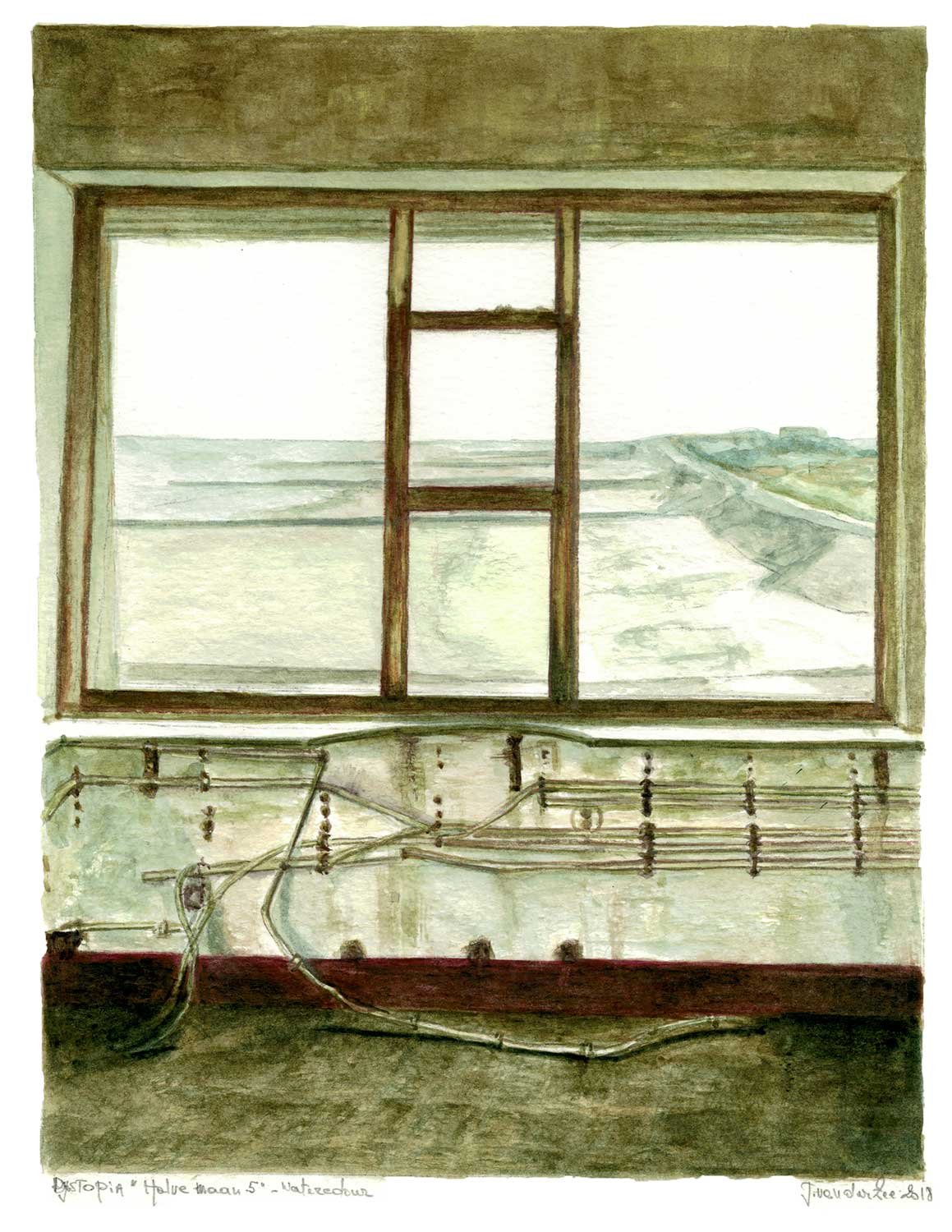 Dystopia “Halve maan 5”, 2018.
Watercolour on moleskine, 21-29