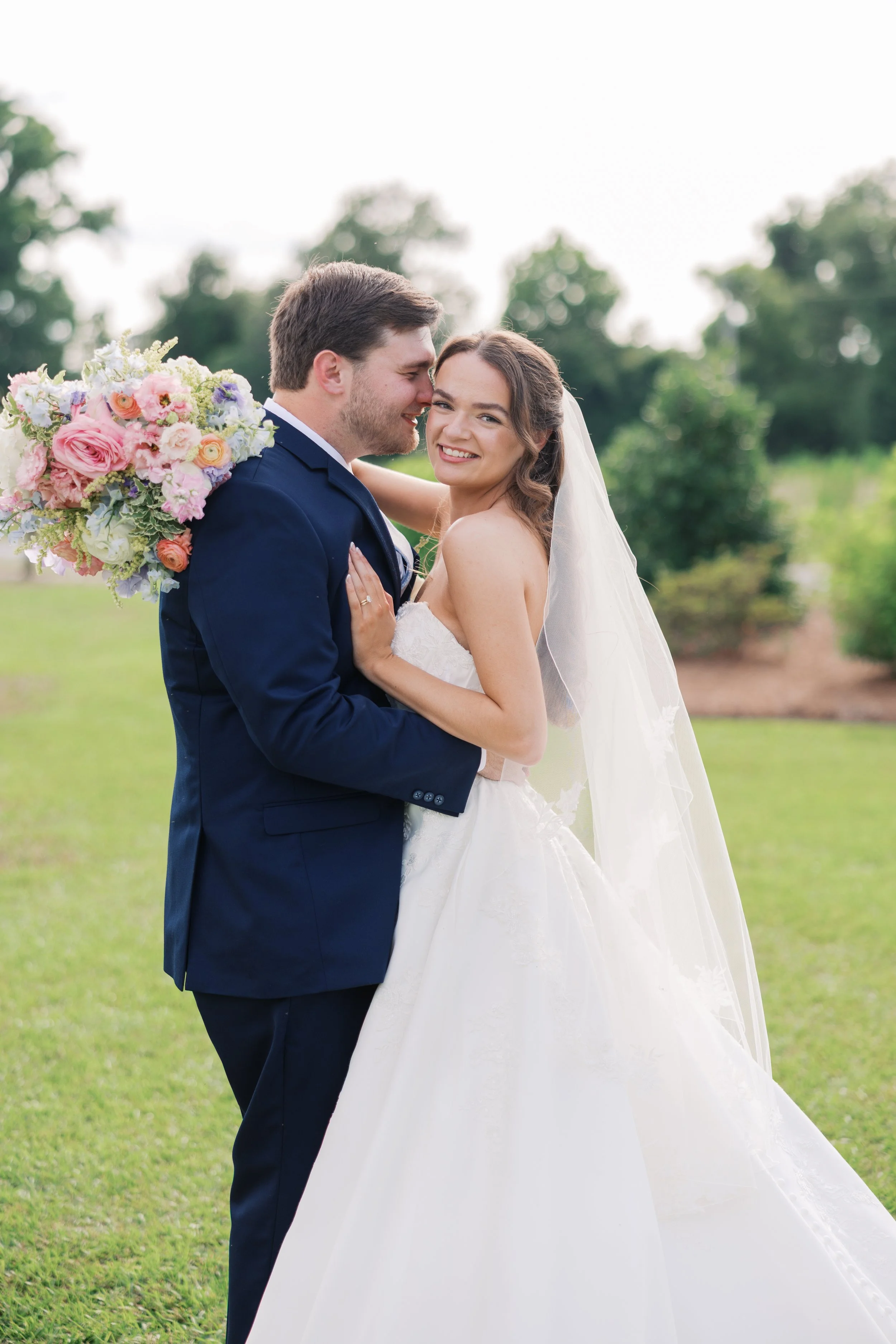 Romantic wedding bride groom in garden near Raleigh NC