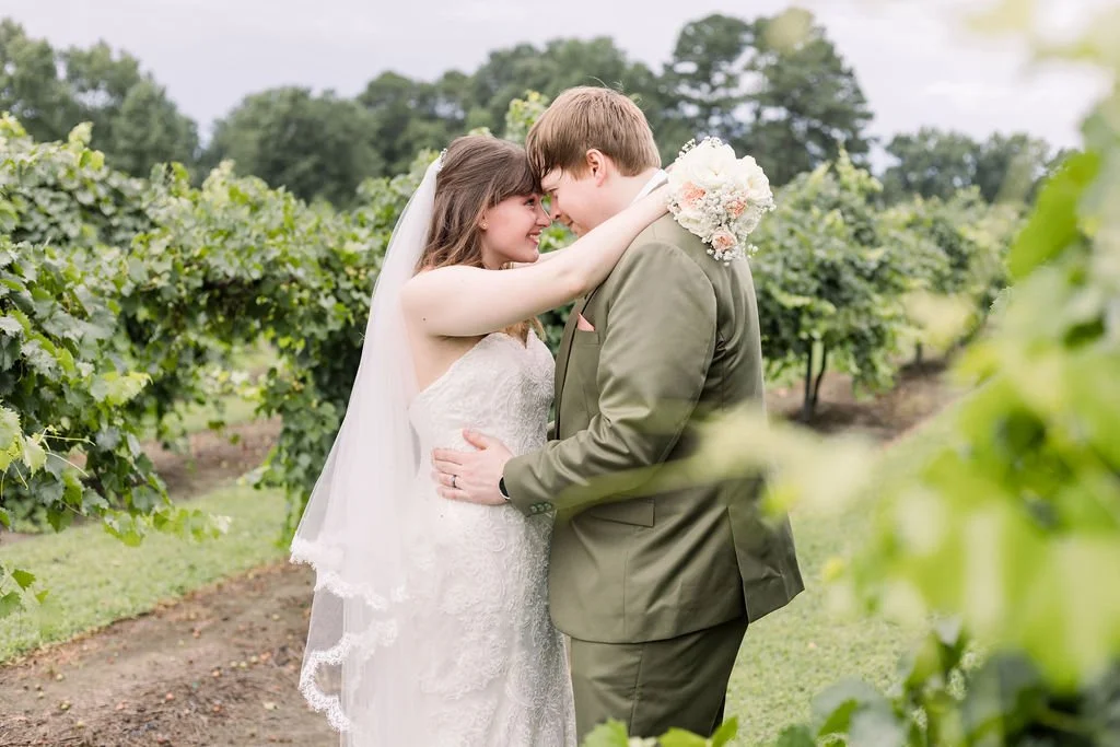 Bride and Groom Wedding Romantic Vineyard NC