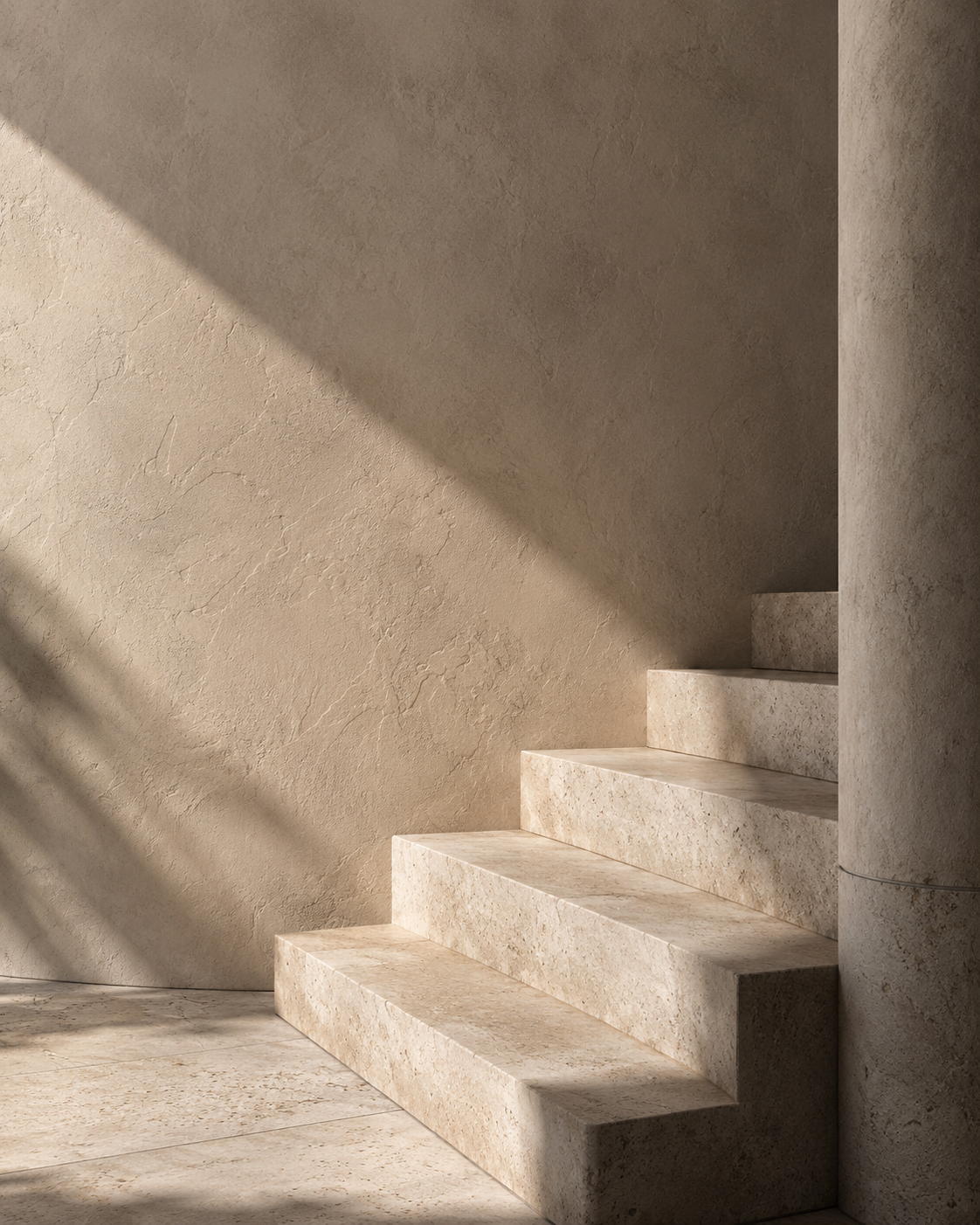 Travertine staircase with natural light — brand experience strategy consulting