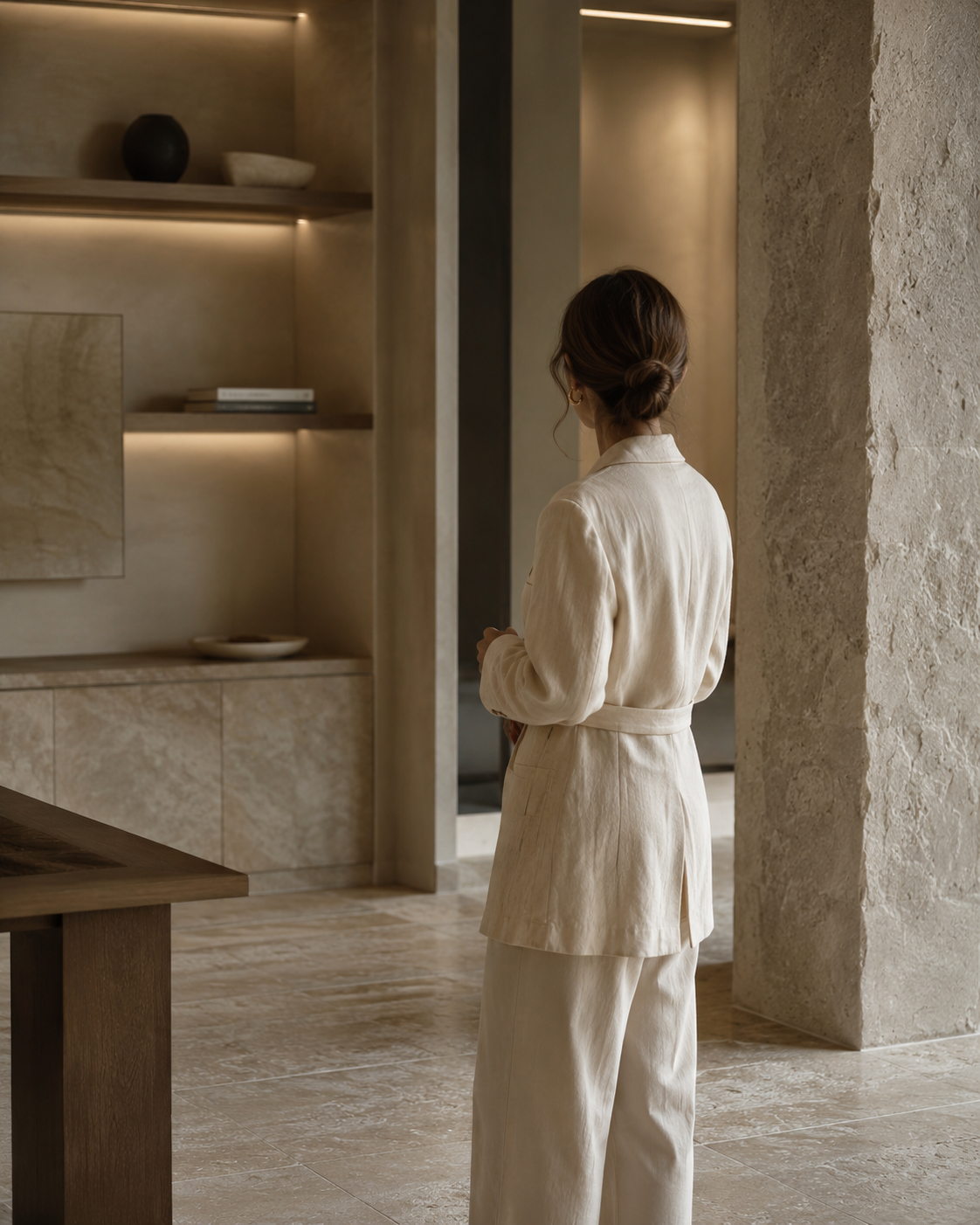 Woman observing premium interior space — the attentive eye behind Reinvent Brand Experience Studio