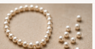 Pearl necklace illustrating intact native collagen versus separated fragments
