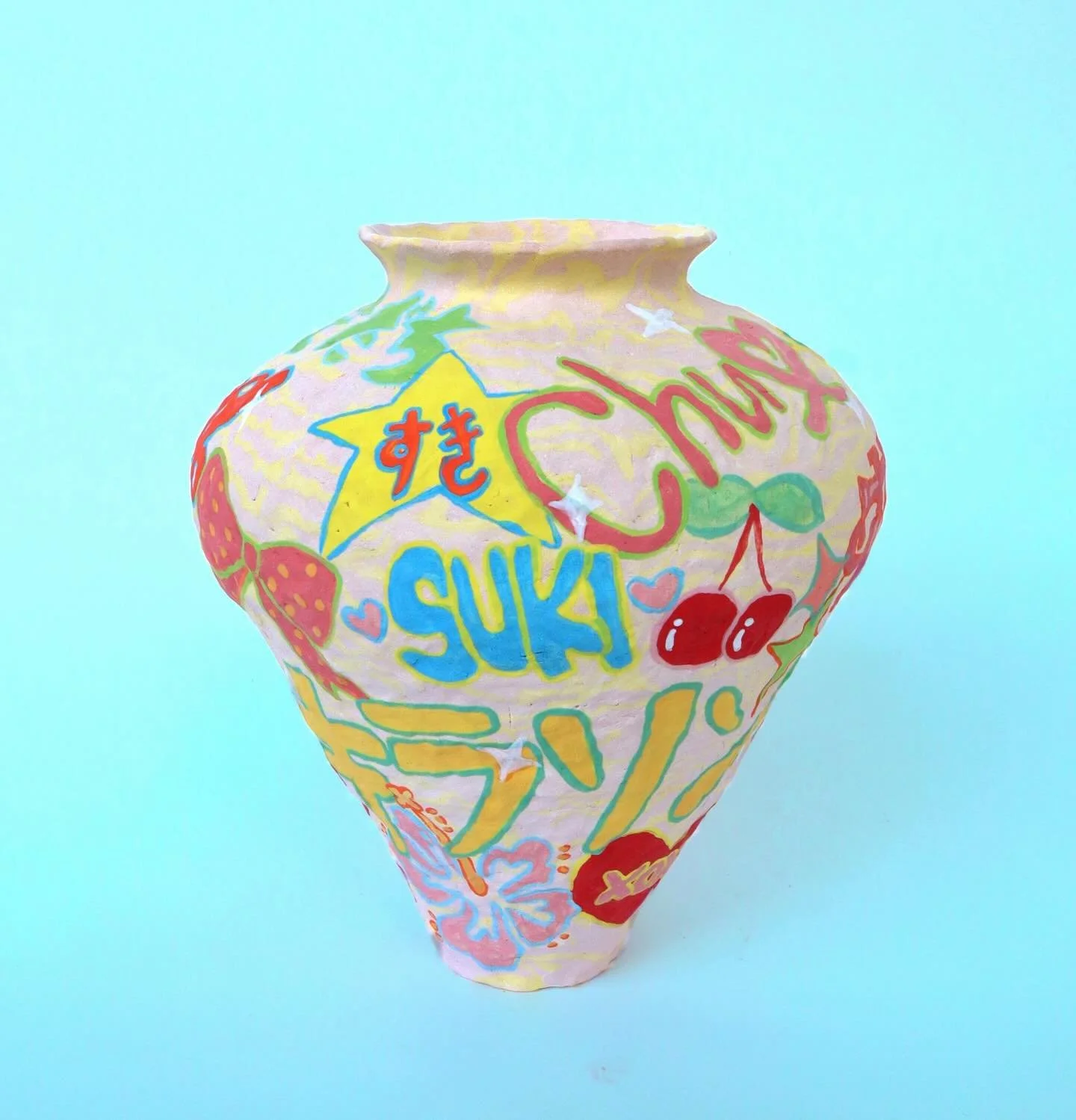 Summery pot inspired by purikura stamps and decoration 🌺 ⭐️ 🍒