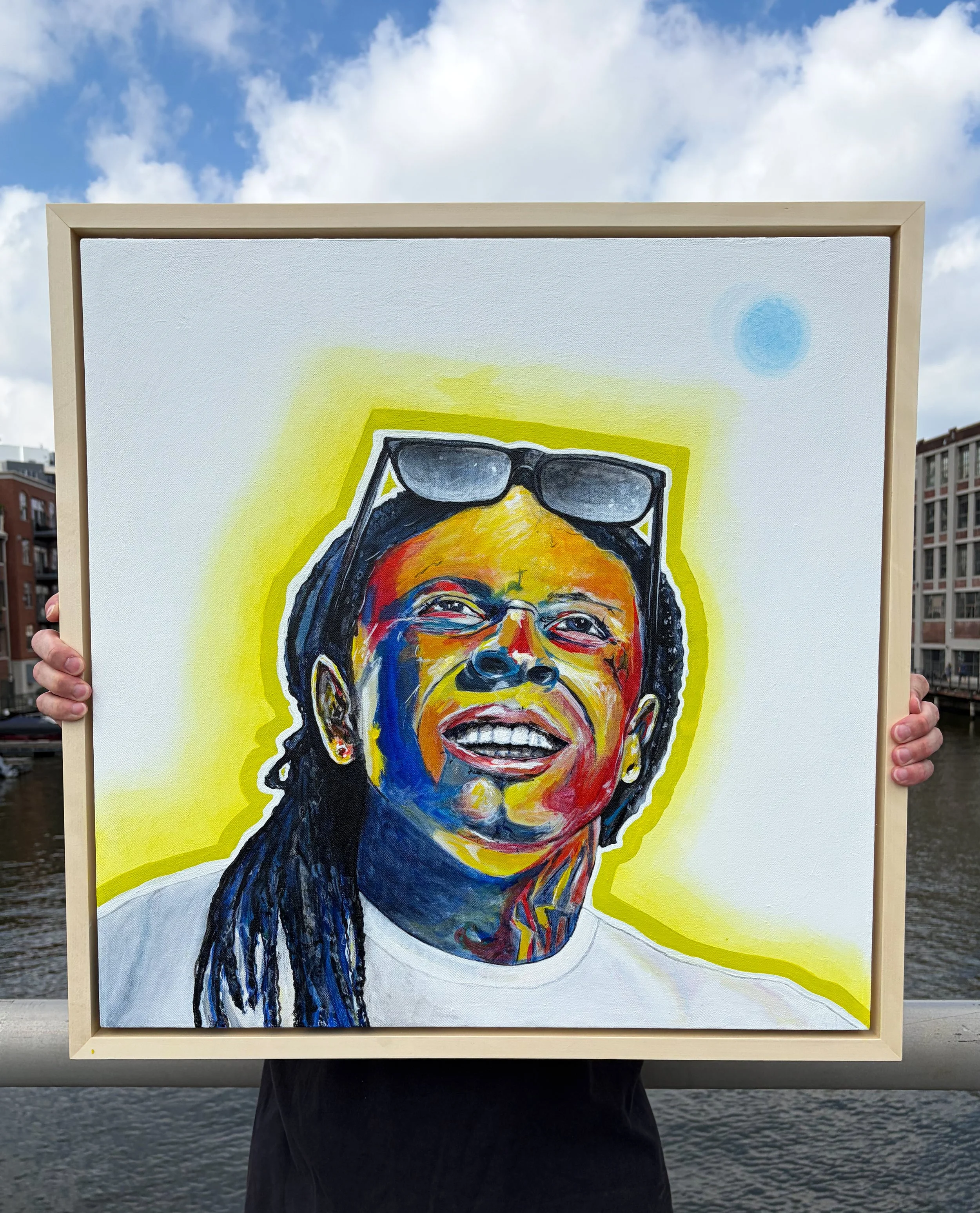 "wayne"  
Dwayne Michael Carter Jr. aka Lil Wayne  
28” x 28” acrylic & oil paint on canvas