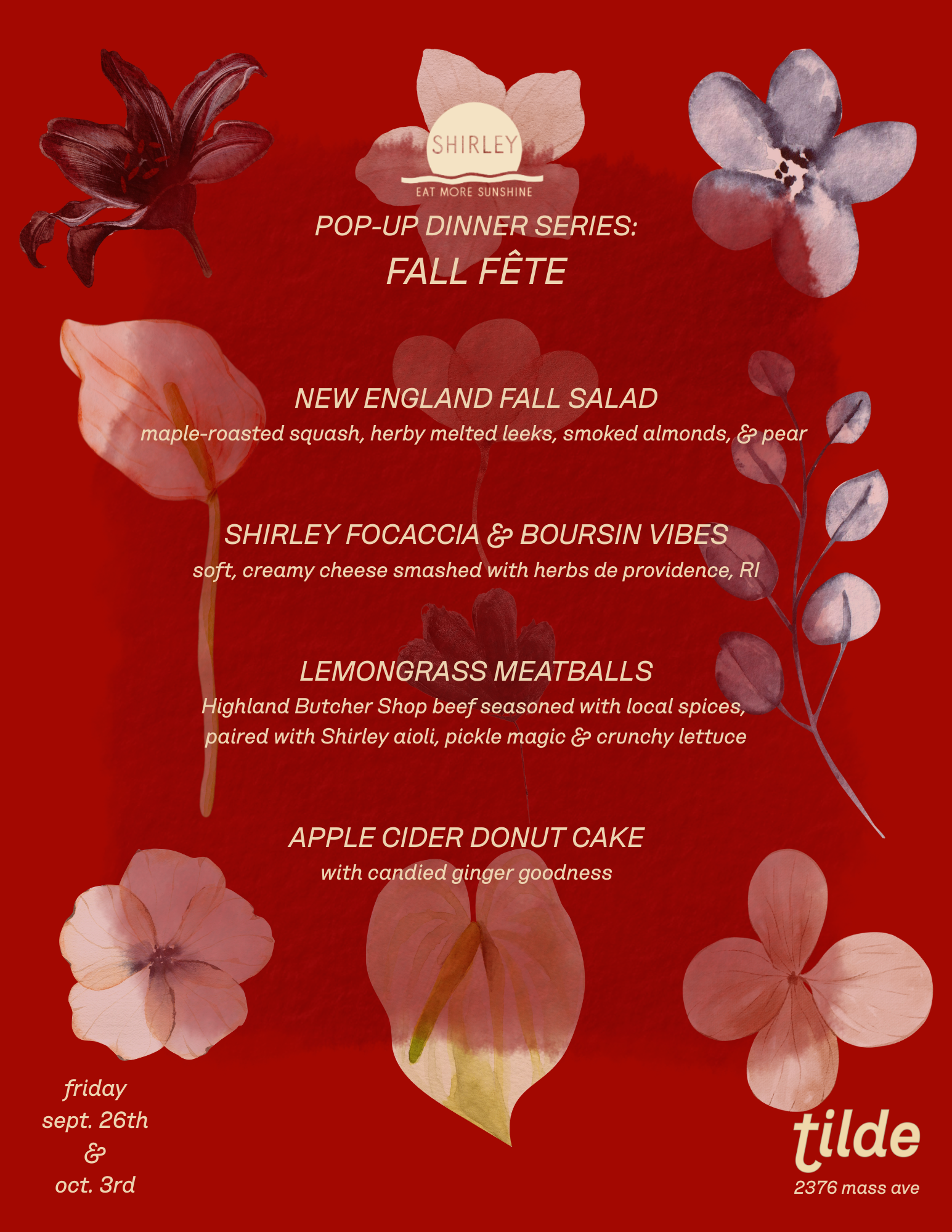 Shirley Eat More Sunshine Pop-Up Dinner: FALL FETE