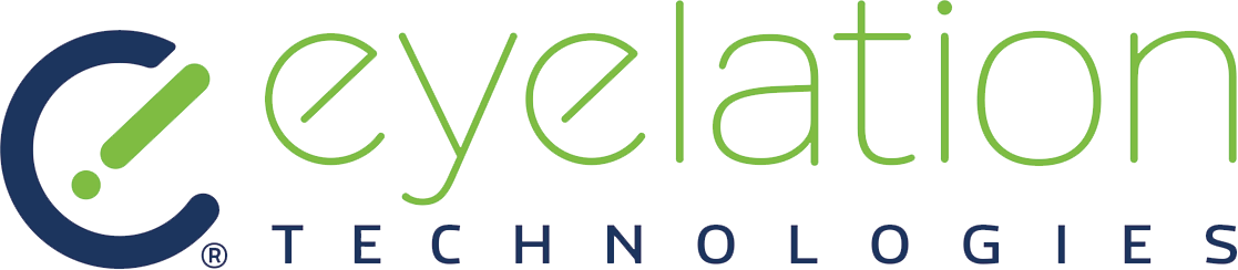 Logo of Eyelation Technologies featuring a stylized "e" with a green exclamation point and the company name in green and blue text.