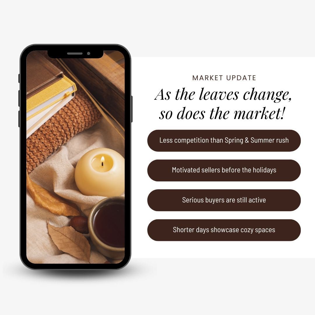 🍂As the seasons change, so does the real estate market! 

🏠Whether you're buying or selling, the Fall market offers unique opportunities. Serious buyers are still active, and shorter days make homes feel even cozier. 

📲Thinking of buying or selli