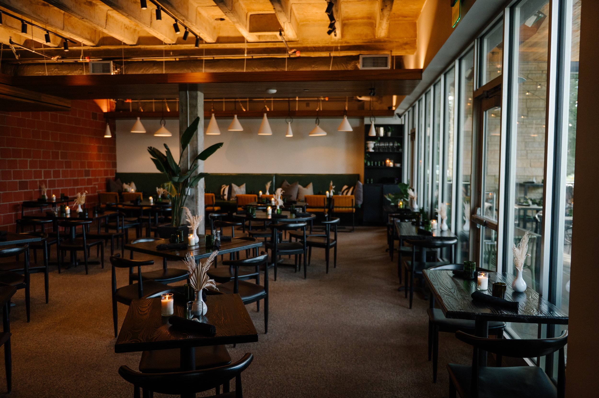 Dining room at Hugo’s Wood-Fired Kitchen in Des Moines near Drake University