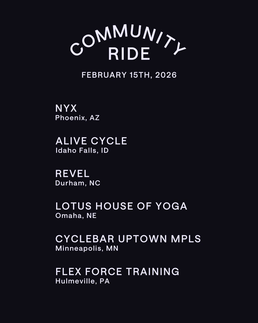 The Community Ride is growing. Who else wants to join us on February 15? 

Schedule a donation-based class on Sunday, February 15 at 1:30pm ET to move with us and support the National Immigrant Justice Center. Let us know in the comments if you&rsquo
