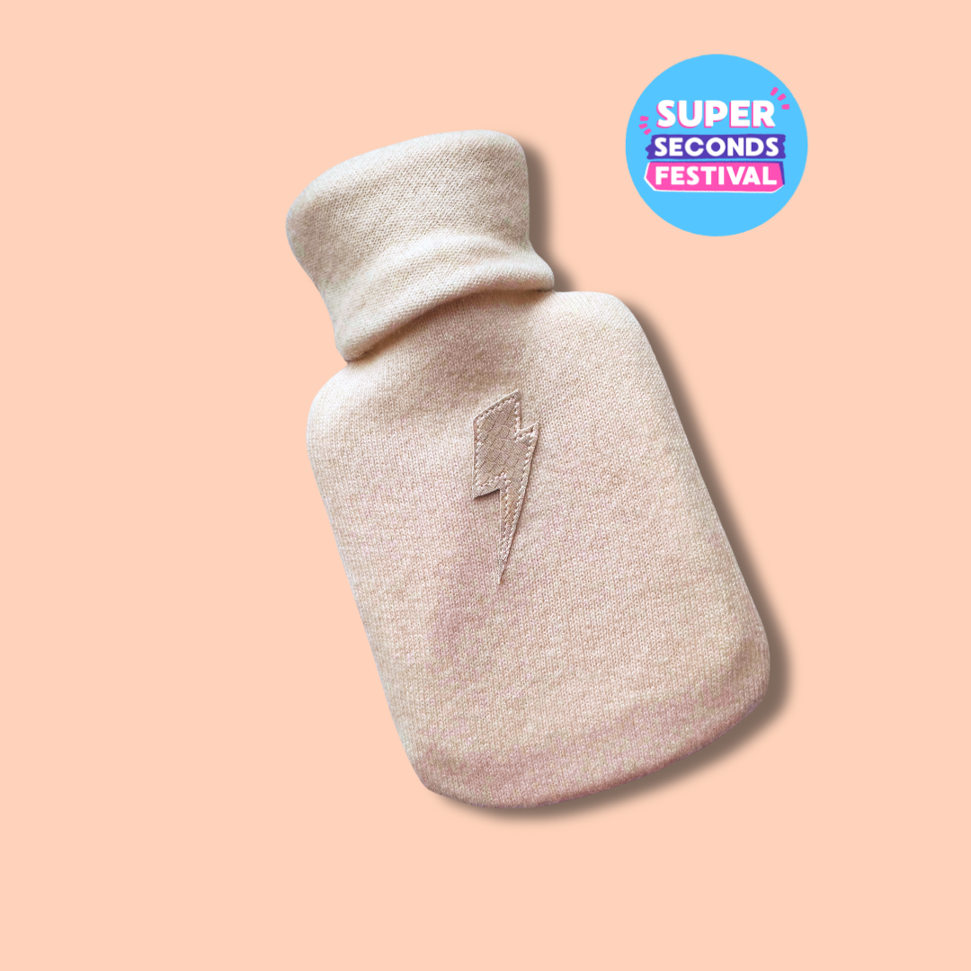 Cream Cashmere Mini Hot Water Bottle (Metallic Cream Lightning Bolt)