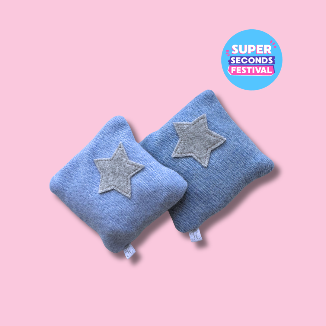 Star Cashmere Hand Warmer (Pair) : Sky Blue and Grey