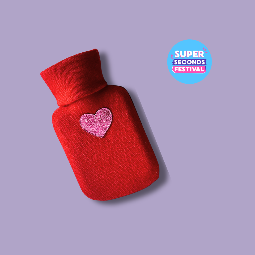 Red Cashmere Mini Hot Water Bottle (Pink Heart)