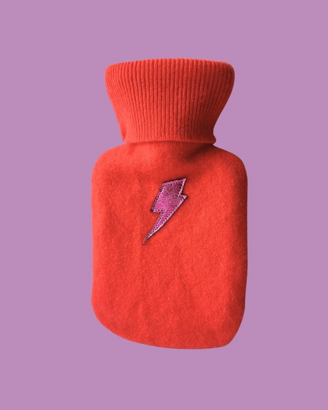 Orange-with-pinkmetallic- Lightning Bolt Mini Cashmere Hot Water Bottle-ChloeHaywoodLondon.jpg