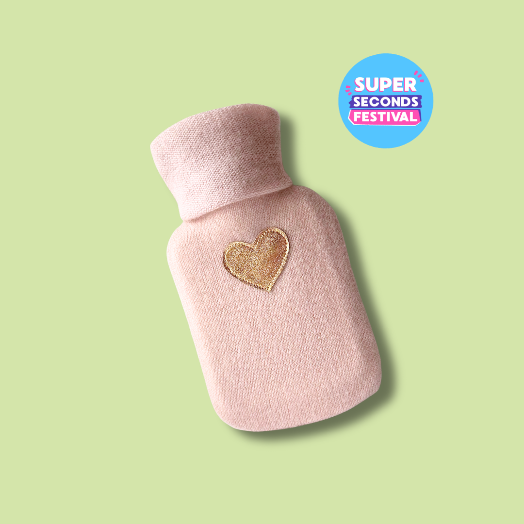 Baby Pink Mini Heart Cashmere Hot Water Bottle (Gold Heart)