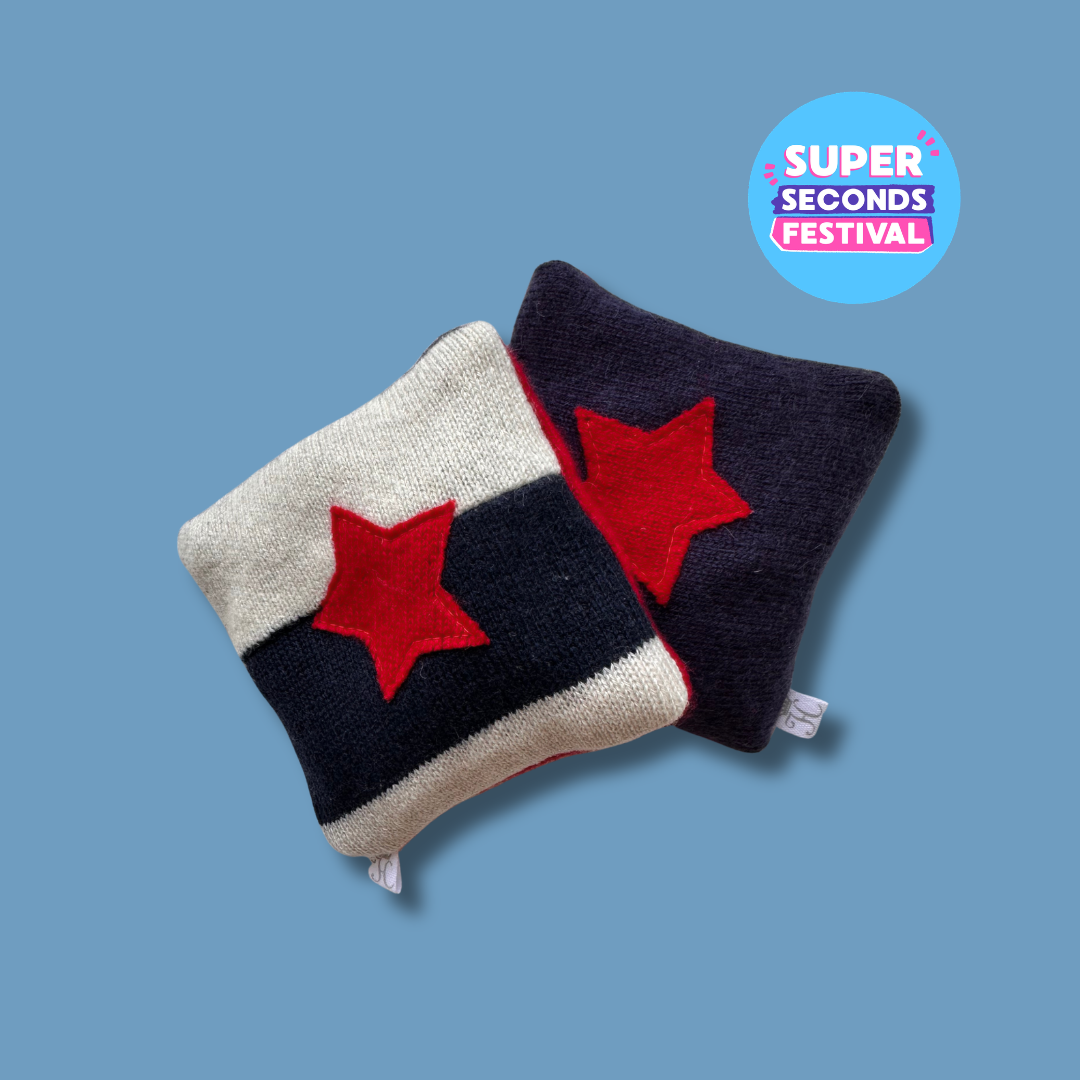 Star Cashmere Hand Warmer (Pair) :Navy, White and Red