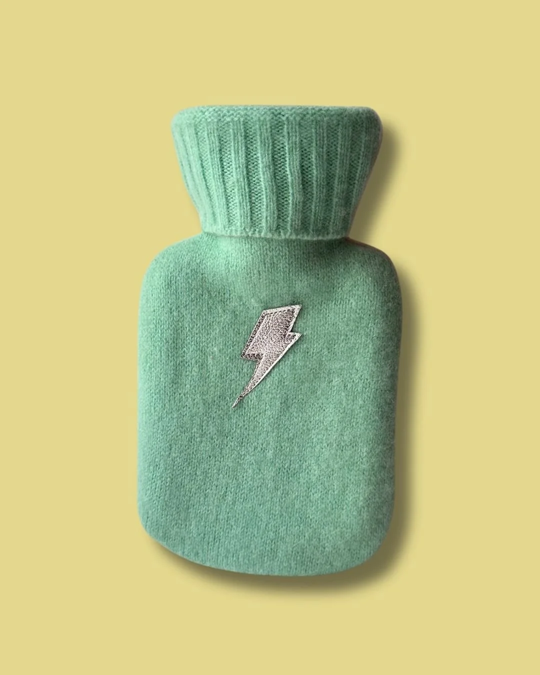 Mint-with-silvermetallic- Lightning Bolt Mini Cashmere Hot Water Bottle-ChloeHaywoodLondon.jpg