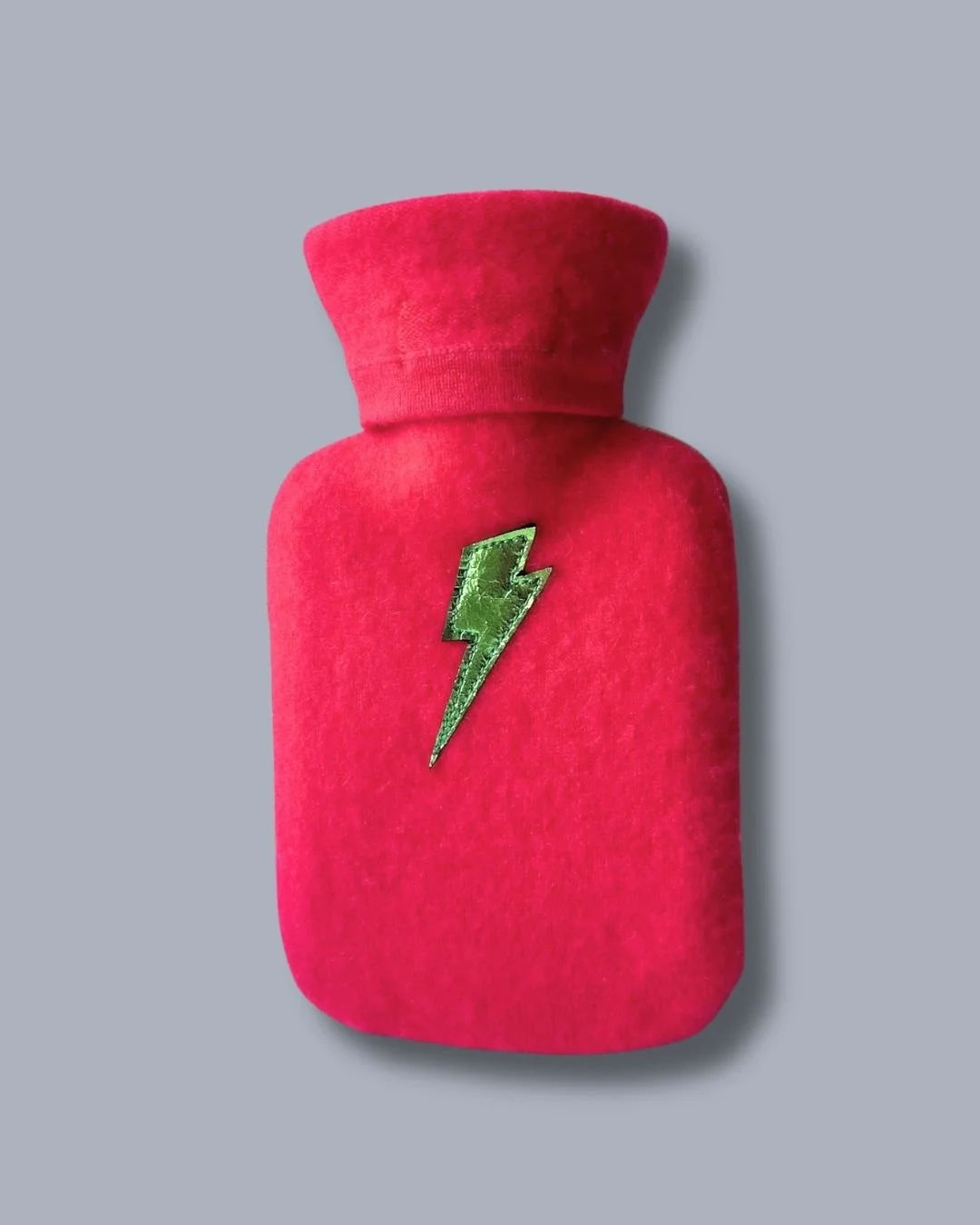 Pink-with-greenmetallic- Lightning Bolt Mini Cashmere Hot Water Bottle-ChloeHaywoodLondon.jpg