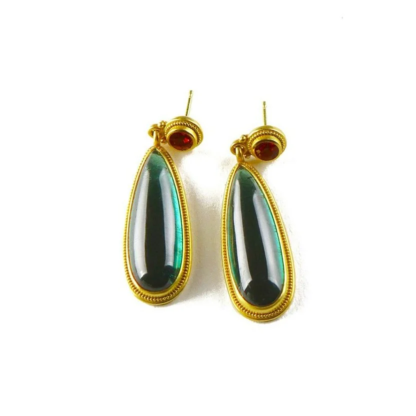 BLUE TOURMALINE & ORANGE SAPPHIRE EARRINGS