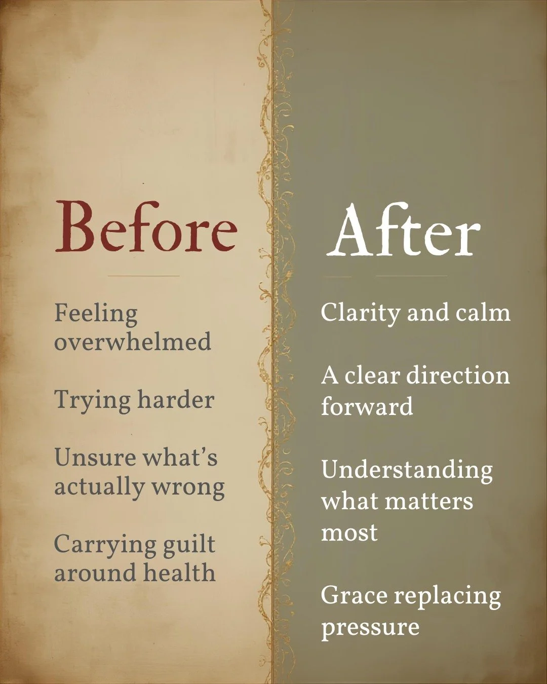 This is the kind of transformation I see most often.

Not dramatic &ldquo;before and after&rdquo; photos &mdash;
but a shift from confusion to clarity.

Many people come feeling overwhelmed, discouraged, or unsure why their efforts haven&rsquo;t work
