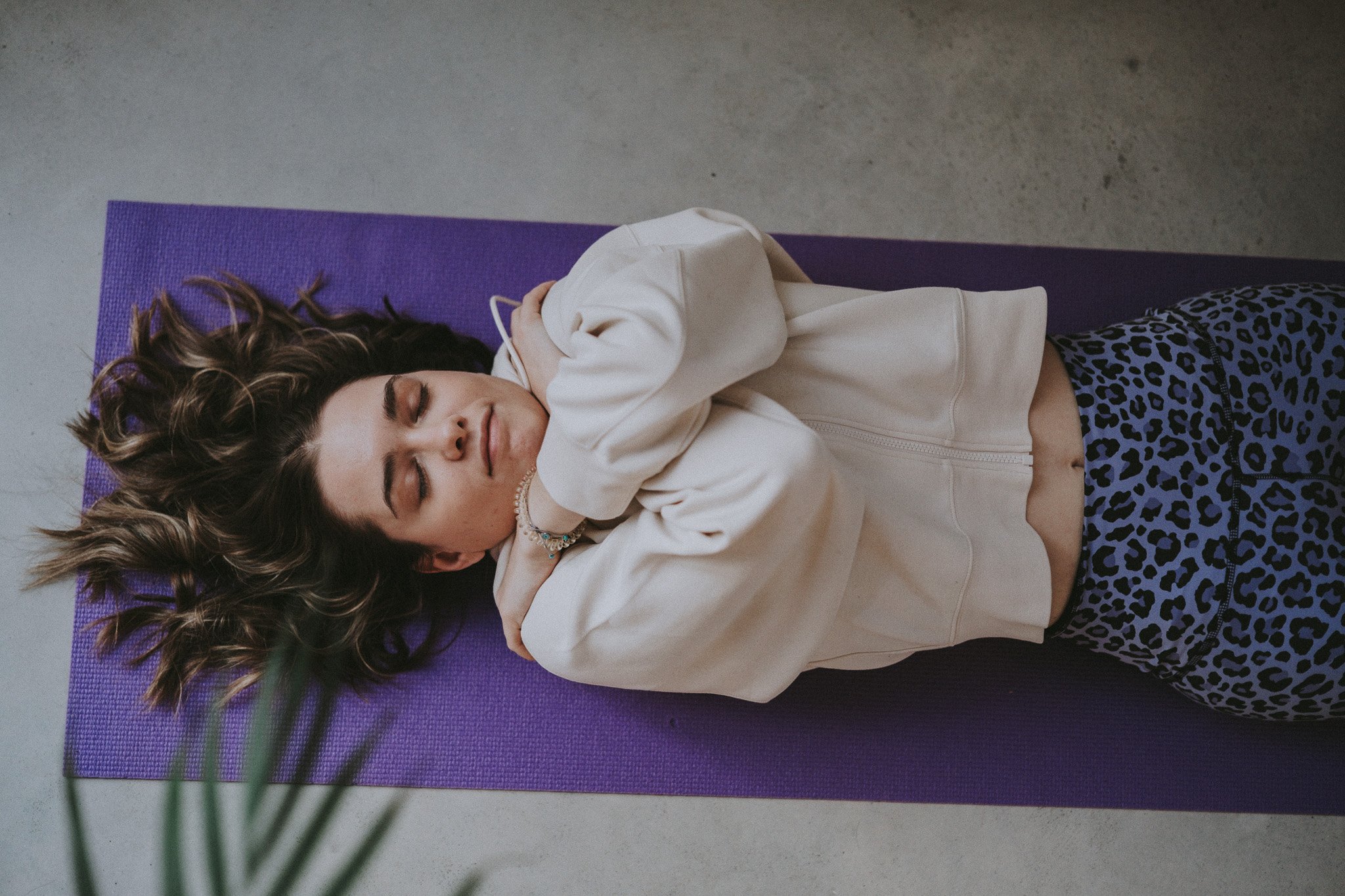 Catarina during the relaxation part of a yoga class