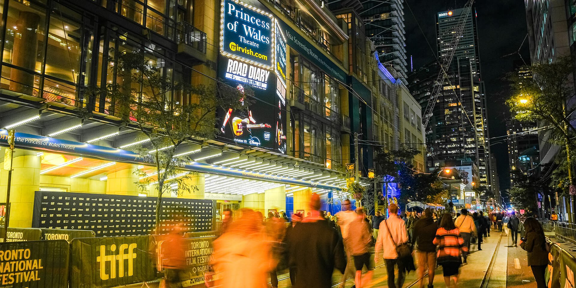 TIFF event at night by Princess of Wales Theatre on King Street West
