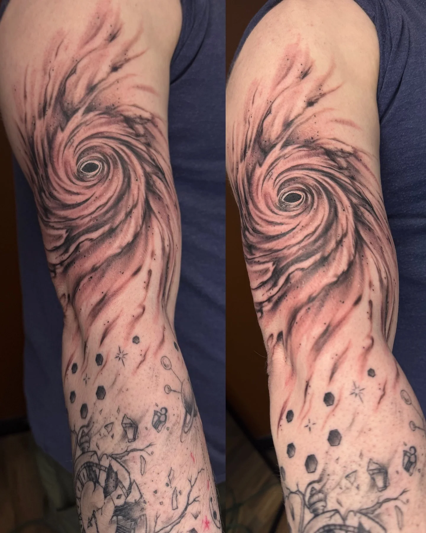 Black hole addition to this sick space &amp; science themed sleeve🪐🔭☄️

Now booking December!
DM or fill out the tattoo inquiry form at felixbelk.com/booking👽

#tattooart #spacetattoosleeve #tattooinspo #blackholetattoo #midwesttattooartist #misso