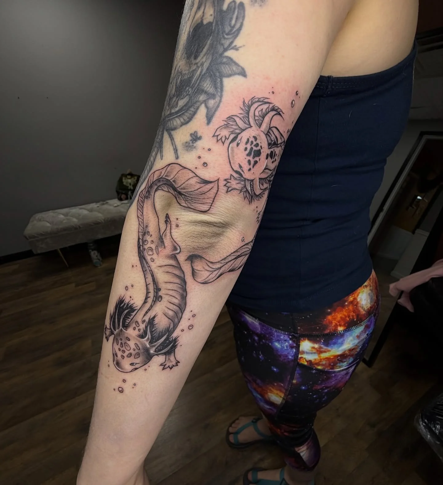 Axolotls around the elbow? Yes. I hope you all enjoy! 

Progress is still going on the new shop, I&rsquo;m just itching to get in there!! Currently have a few days left at the end of April and I&rsquo;m also booking for May! Send me a message or an i