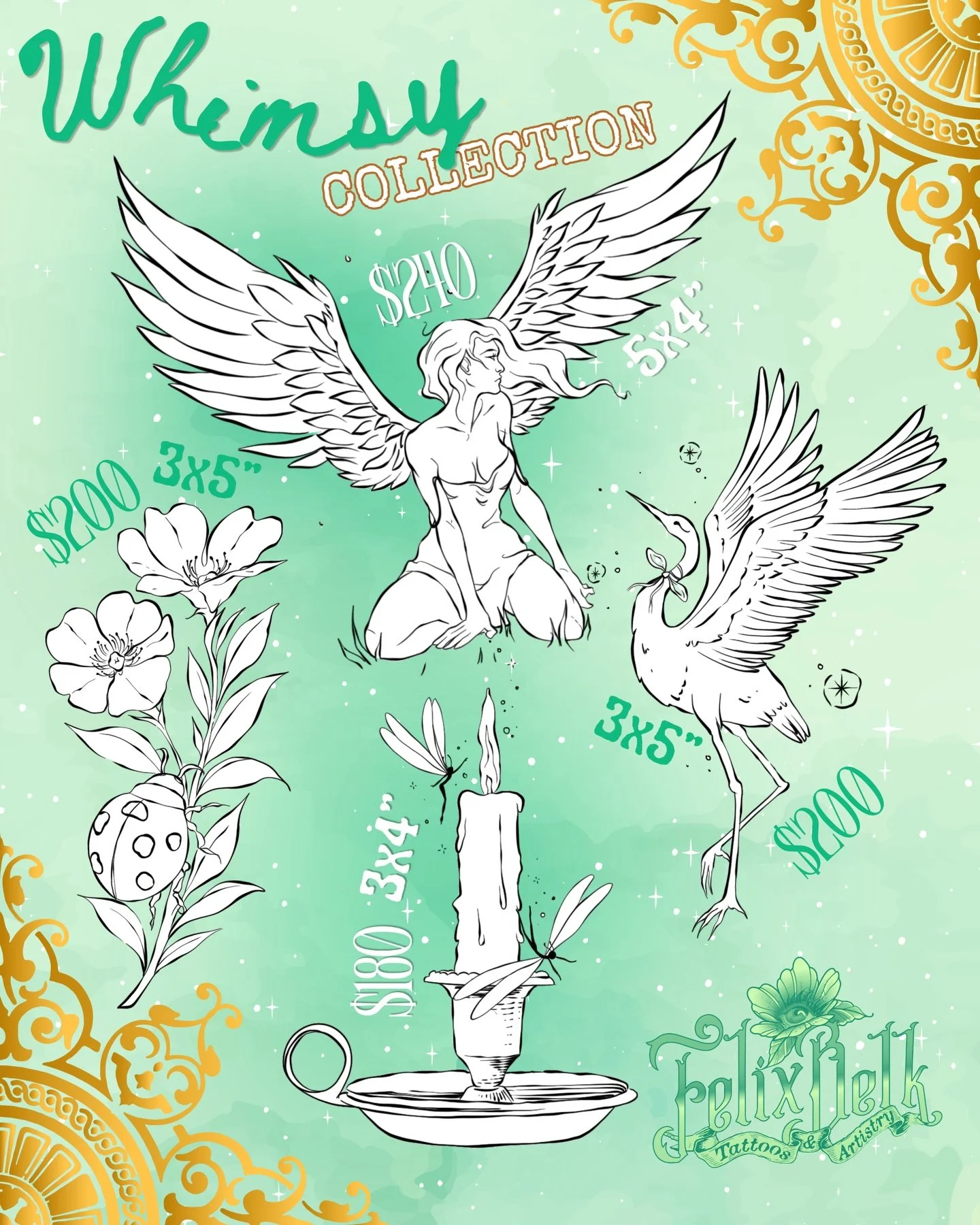 You guys have been asking, so it&rsquo;s time to give the people what they want&hellip; ✨whimsy✨ These designs are first come, first serve, no repeats. All designs will include shading, but color can be added for an extra fee. If you want to claim a 