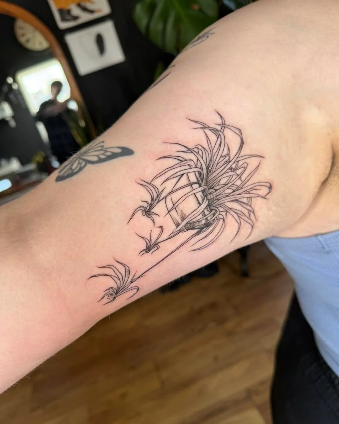 No green thumb? No problem! Here&rsquo;s a plant you can&rsquo;t kill 🤗 #midwesttattoo #springfieldmo #spiderplant #blackandgreytattoos
