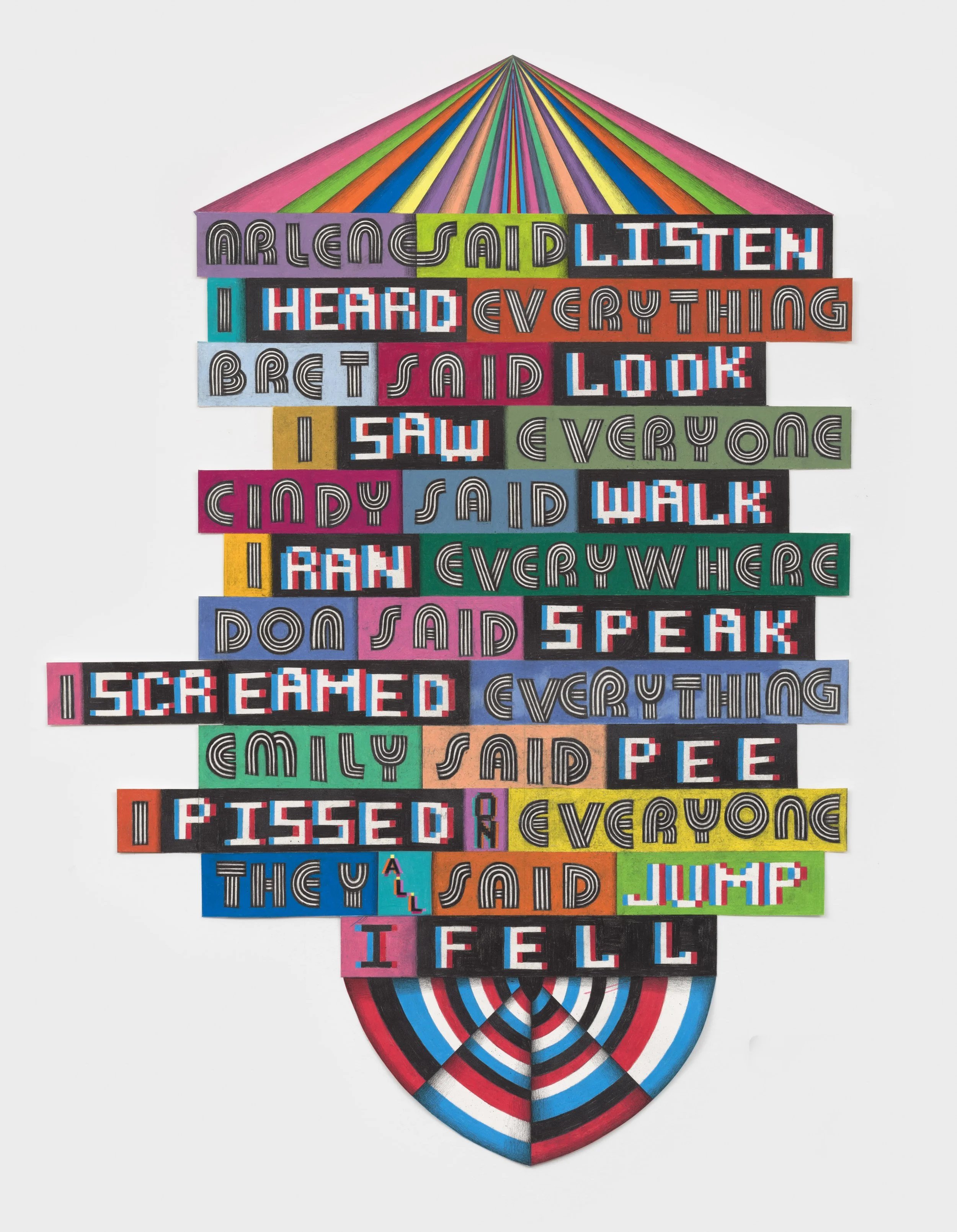 The Go Getter, 2023, colored pencil, graphite on shaped paper, 34.75 x 25.125 inches framed