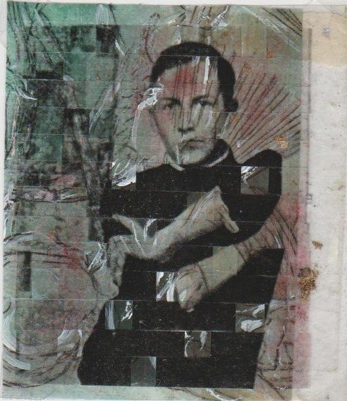 Brushed_R Rauschenberg,  2010-2015 interwoven photo transparencies, with ink, acrylic paint on paper, 8 x 10 inches, 600. 