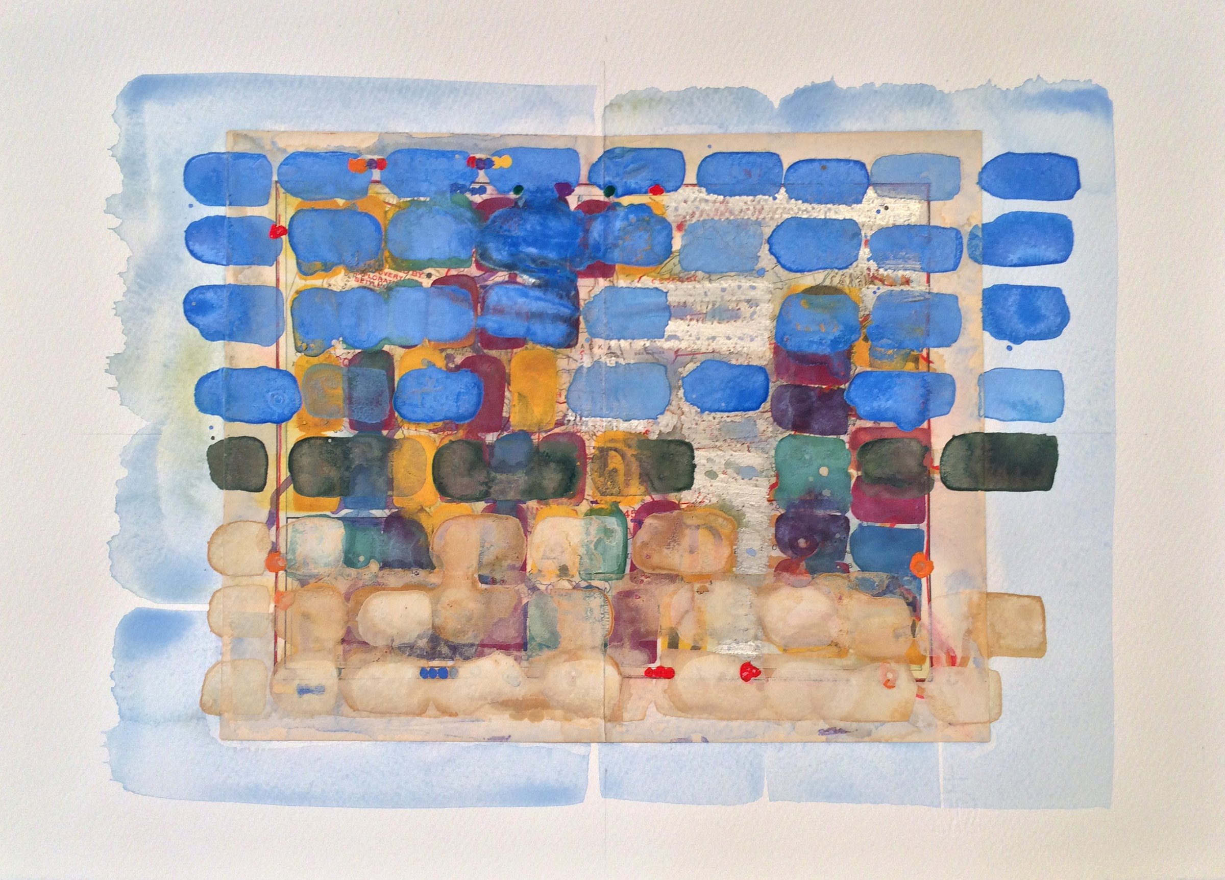 Outer Cape Overpainting XI, 2016, acrylic,
watercolor, metallic paint, ink on printed paper, 15 x 11 inches, 1600.