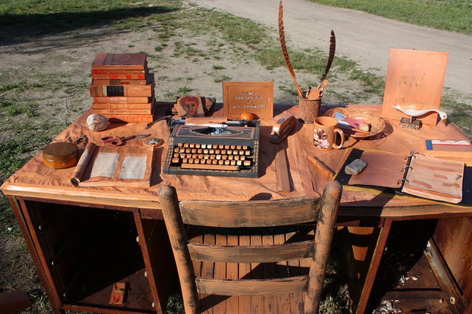 Remote Office, 2020, detail view, latex paint on found objects, dimensions variable