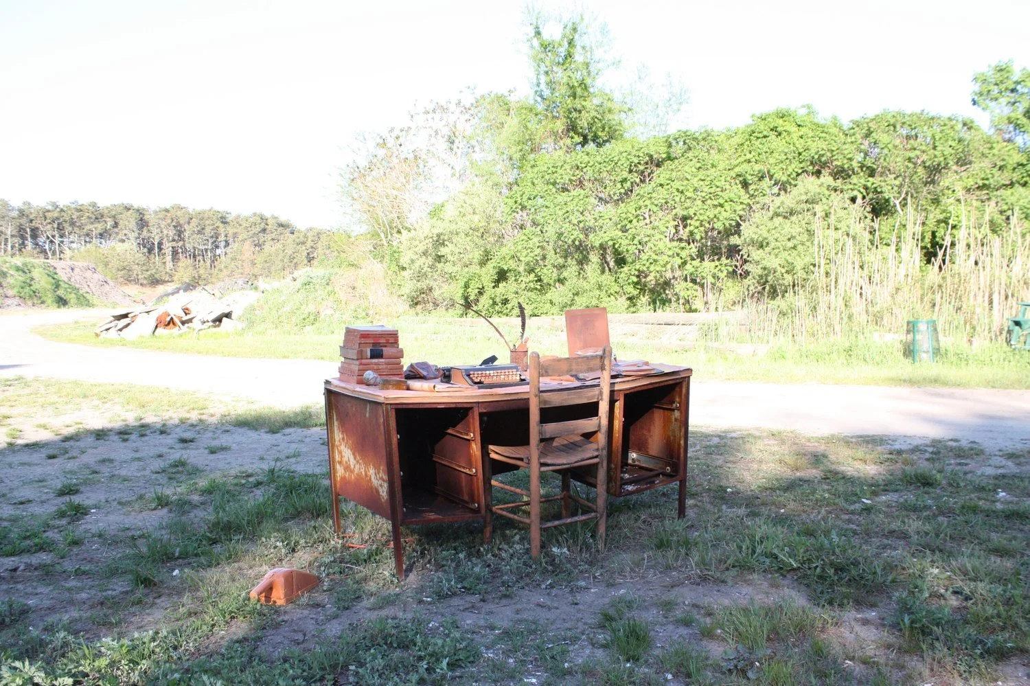 Remote Office, 2020, site specific installation, latex paint on found objects, dimensions variable