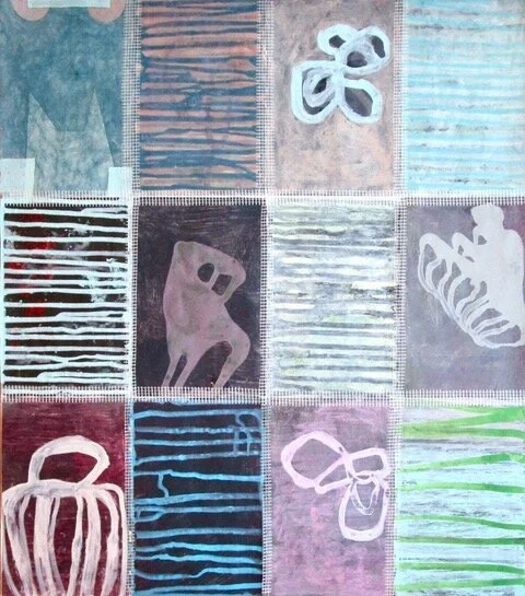 Keeping track 7, 2021, 31 inches, x 25.5 Inches, mixed media on found paper.