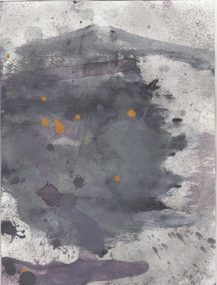 note five, mixed media on 140 lb. Fabriano watercolor paper, 9 x 12” framed