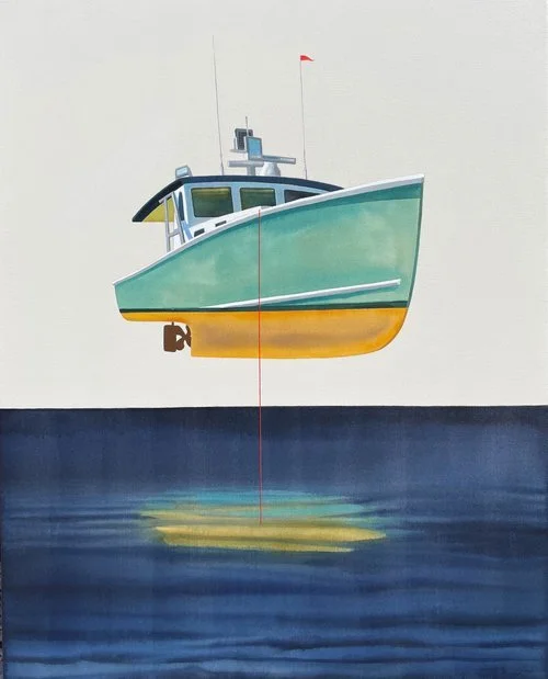 Anchored, 2024 watercolor on paper with embroidery thread, 23 x 13 x 1 inches