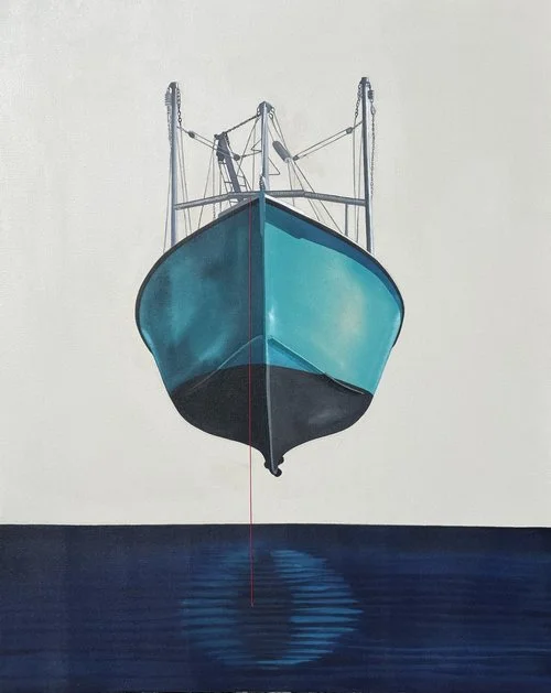 Keel, acrylic on canvas with embroidery thread, 41 x 33 x 2