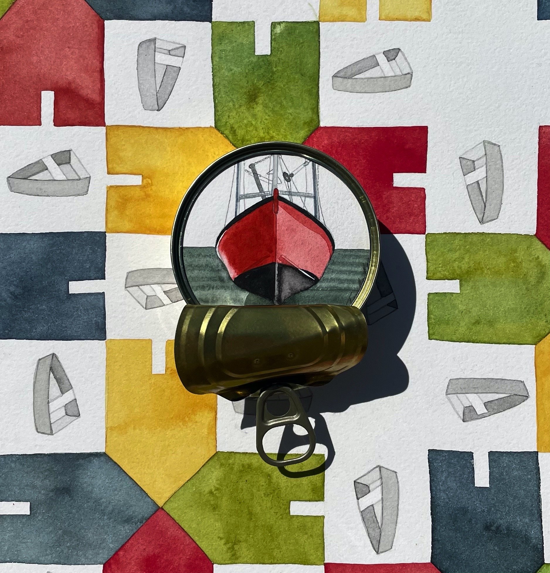 Puzzled, 2025, watercolor assemblage, 11.5 x 11.5