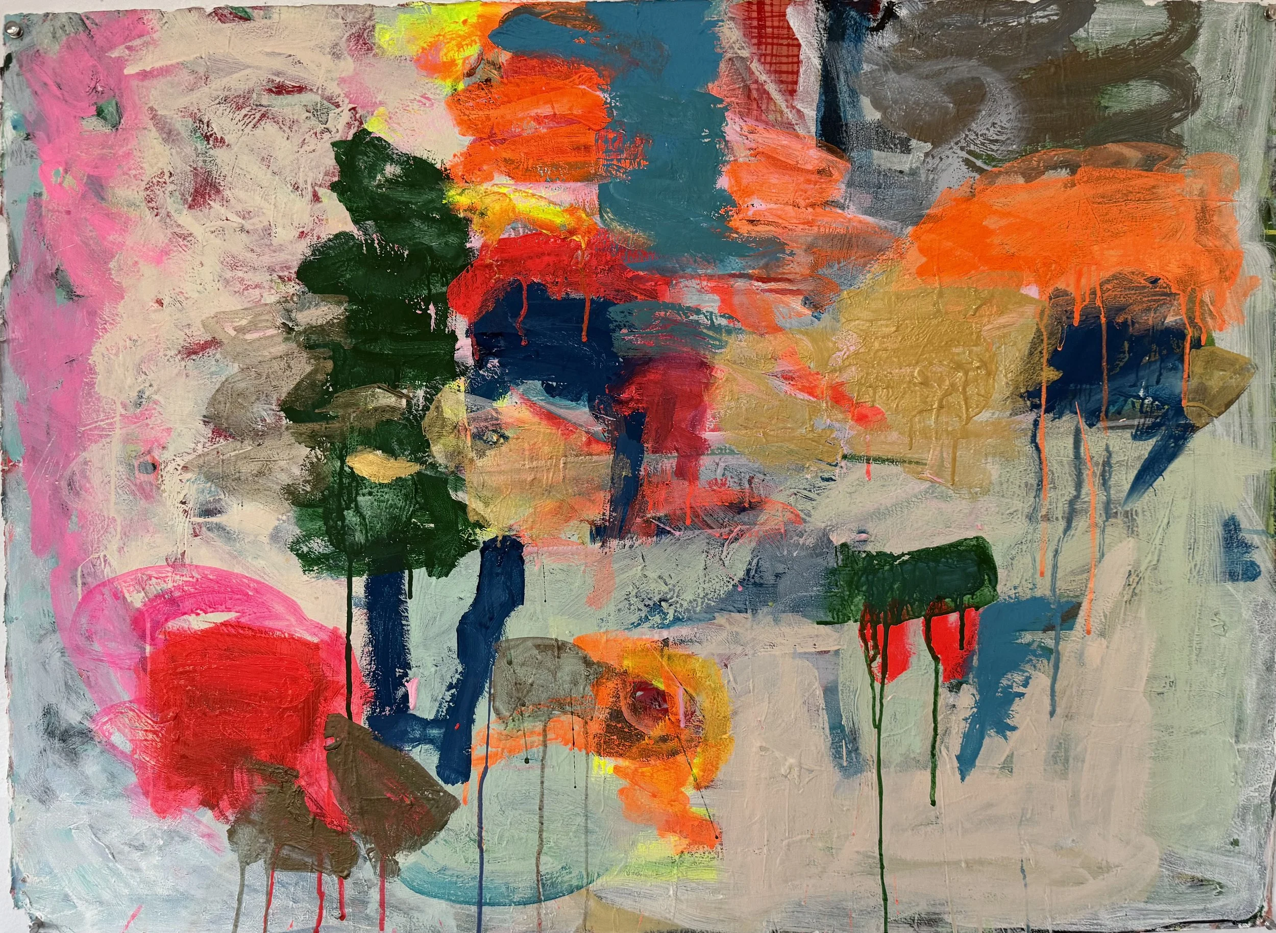 Showing up 02, 2025, gouache on fabriano paper, 30 x 41 x 2 inches framed