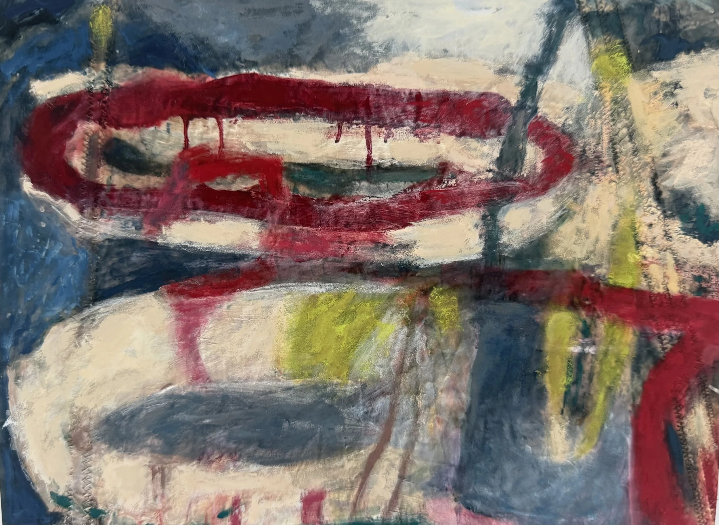 Showing up 34, 2026, gouache on printed paper, 8 x 10 inches