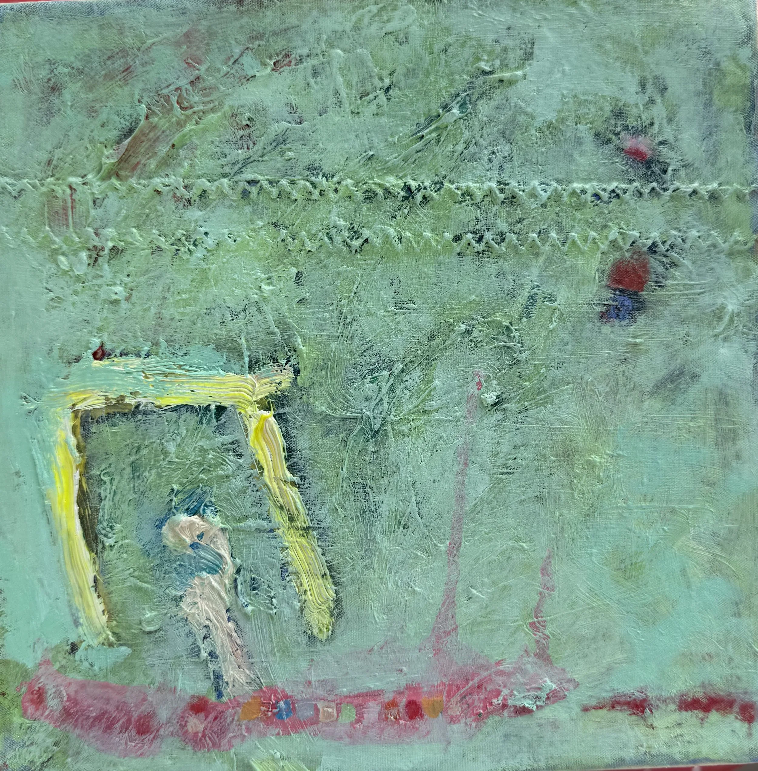 Showing Up 36, 2025, oil on stretched sailcloth, 8 x 8 x 2 inche