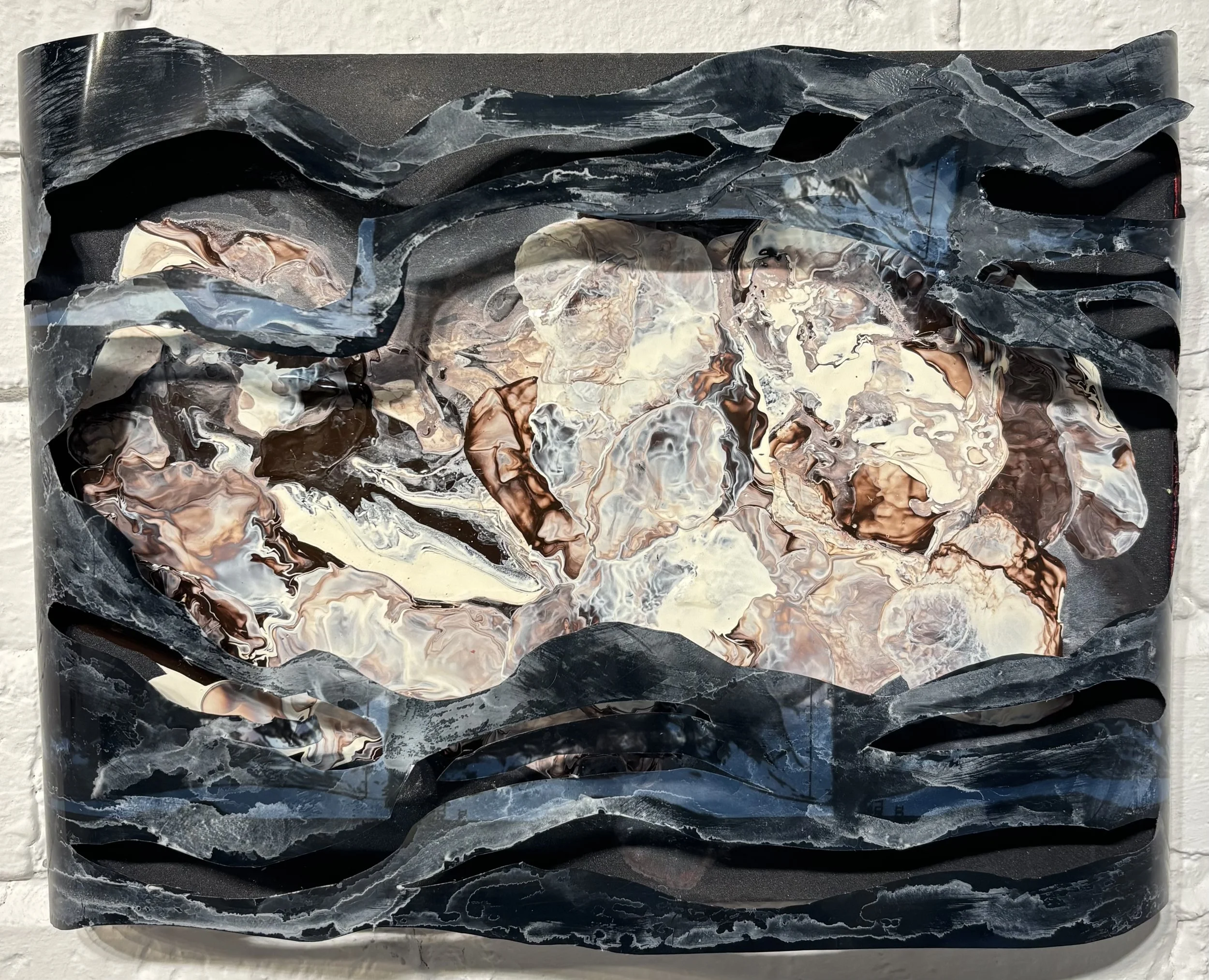 Submerged, Oolite Reclining, 2026, acrylic on sandpaper and x-ray, 8 x 10.75 inches