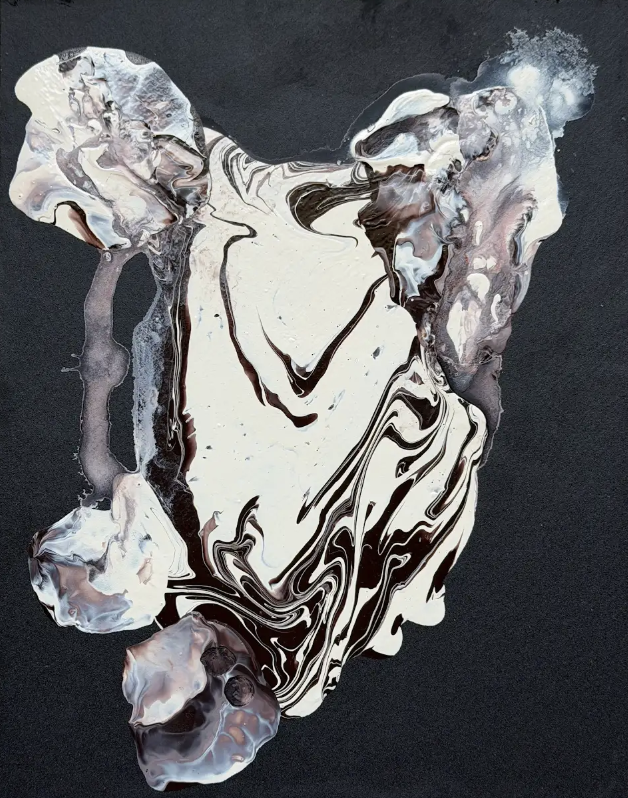 Odore di Femmina #2 (after Johan Creten and Mozart), 2026, Oolite Series, acrylic on sandpaper, 10 x 8 inches