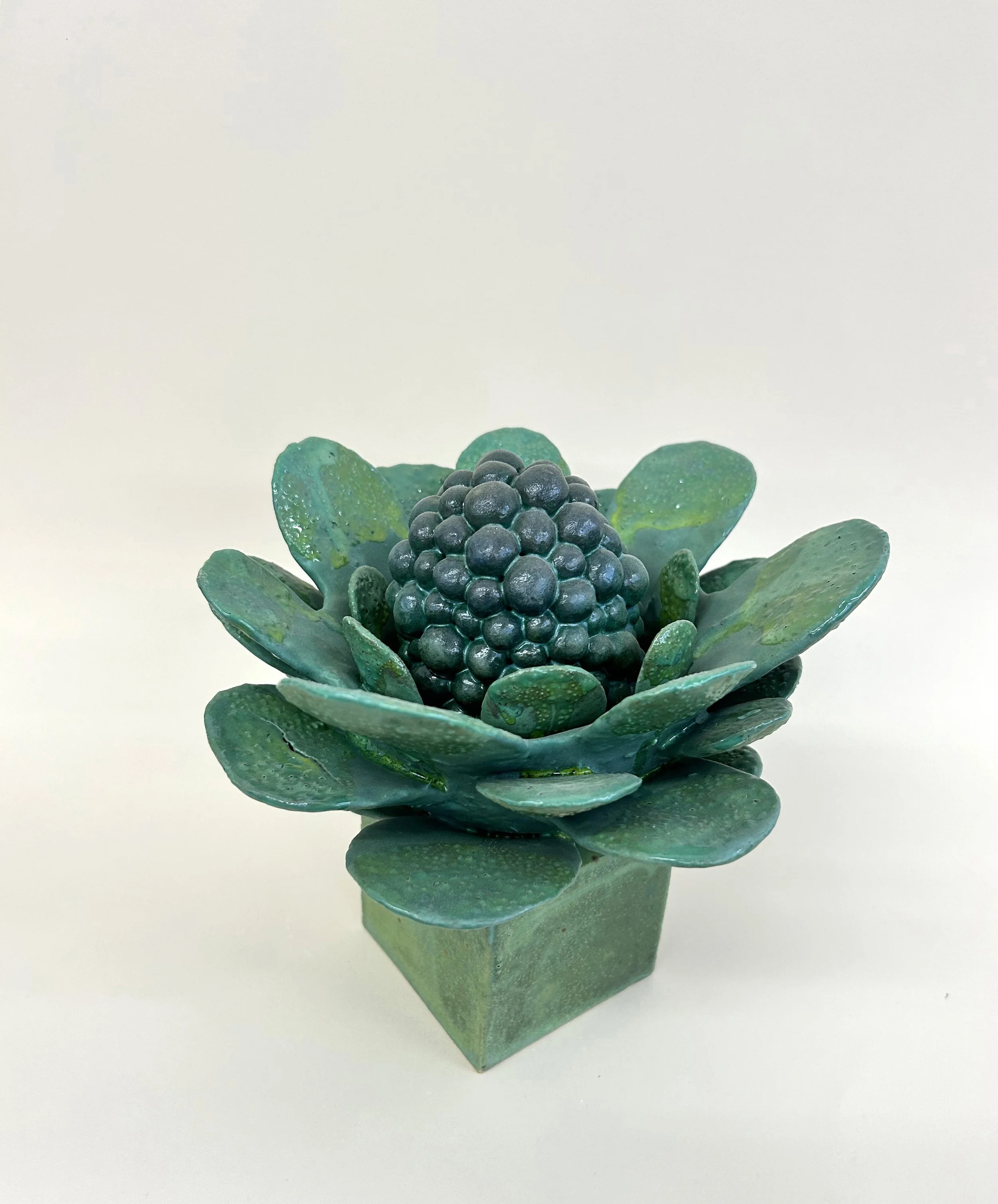 Bloom Green, glazed ceramic, 8 x 8 x 8 inches