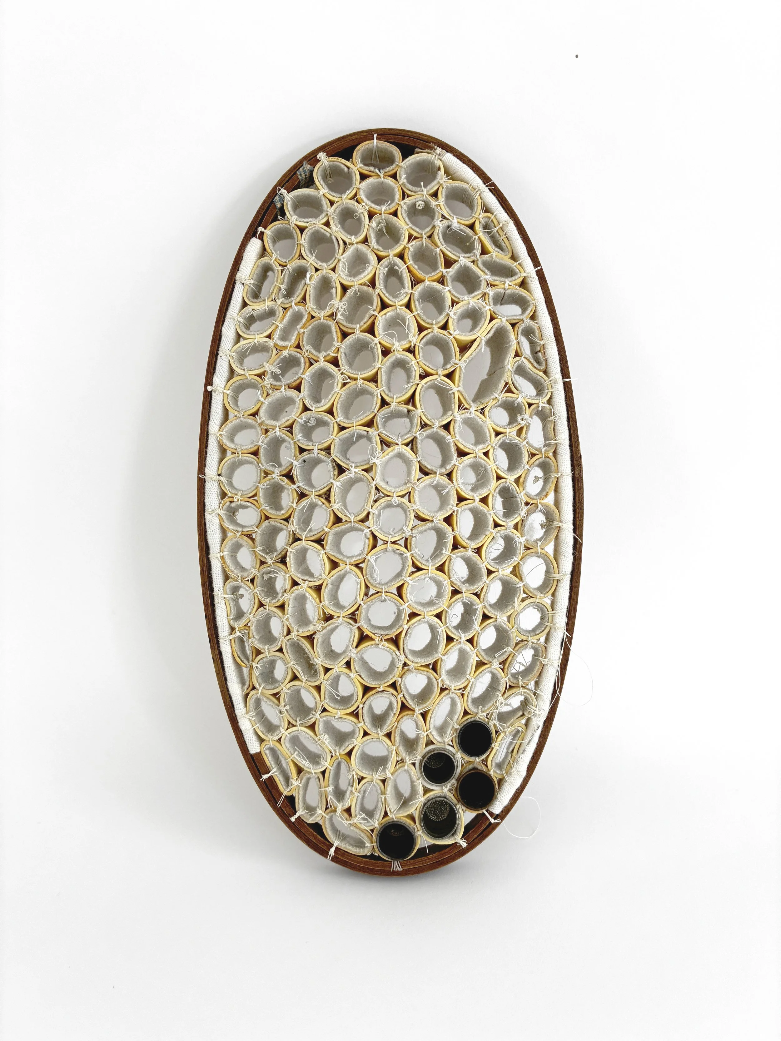 Test I, 2026, wood, cotton, wool, metal, 12.5 x 6.5 x 2 inches